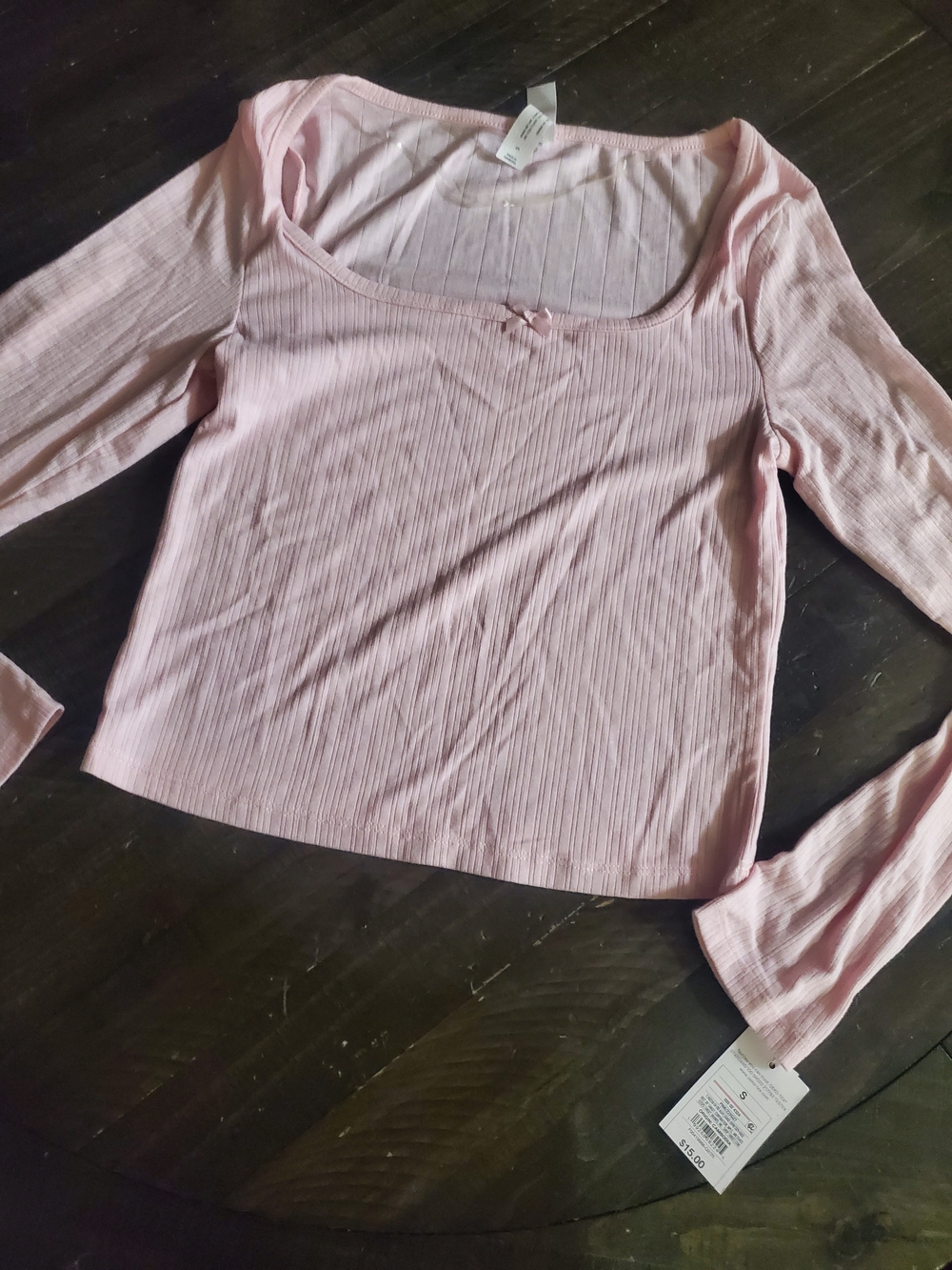 Auden Light Pink Ribbed Scoop Neck Long Sleeve Pajama Top